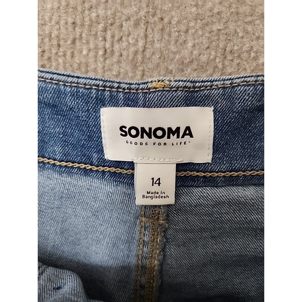 Sonoma Wide Leg Jeans Women 14 Blue Medium Wash Patch Pockets Raw Hem UtilityNEW - Picture 9 of 11